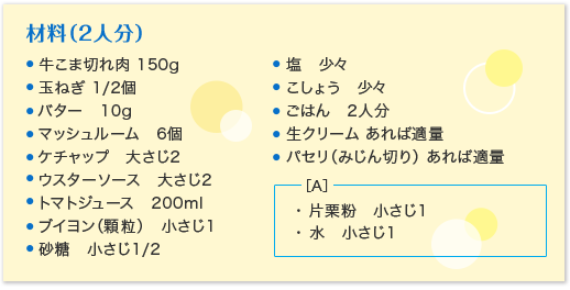 材料（2人分）春キャベツ(千切り 250g 鶏ひき肉　200g 玉ねぎ（すりおろし 50g 卵黄　2個 しょうゆ 小さじ2［A］酒　小さじ2・ みりん　小さじ2・ サラダ油　小さじ2・ 塩、こしょう　各少々