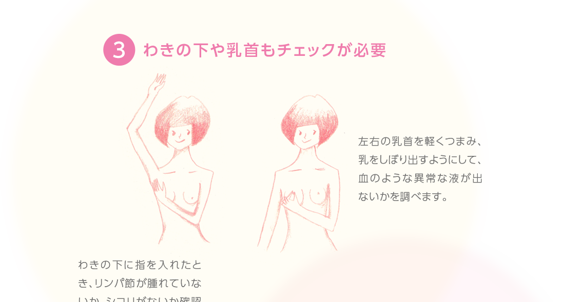 3. わきの下や乳首もチェックが必要