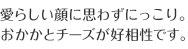 愛らしい顔に思わずにっこり。おかかとチーズが好相性です。